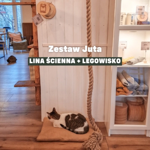 Zestaw JUTA: lina ścienna + legowisko 40x60 z  łuską gryki dla kota