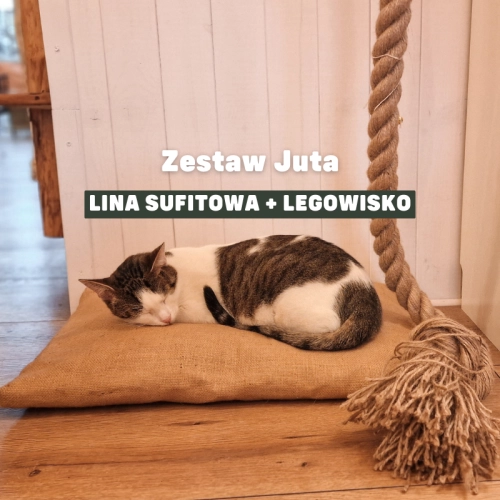 Zestaw JUTA: lina sufitowa + legowisko 40x60 z  łuską gryki dla kota