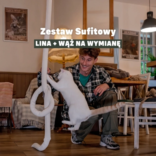 Wąż sufitowy do wspinaczki dla kota z liną jutową na wymianę
