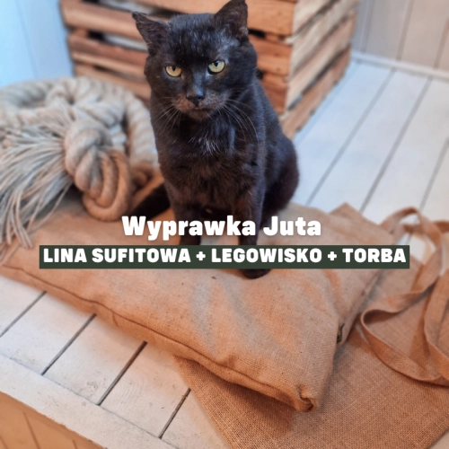 Wyprawka dla kota JUTA: legowisko z łuską gryki, lina sufitowa dla kota i torba na zakupy