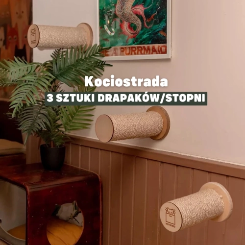 Zestaw dla kota do wspinaczki 3 szt drapak rolka stopnie na ścianę z sizalem