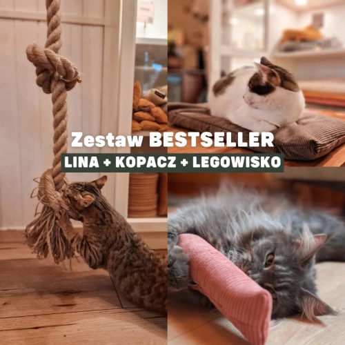 Zestaw BESTSELLER lina + kopacz + legowisko dla kota